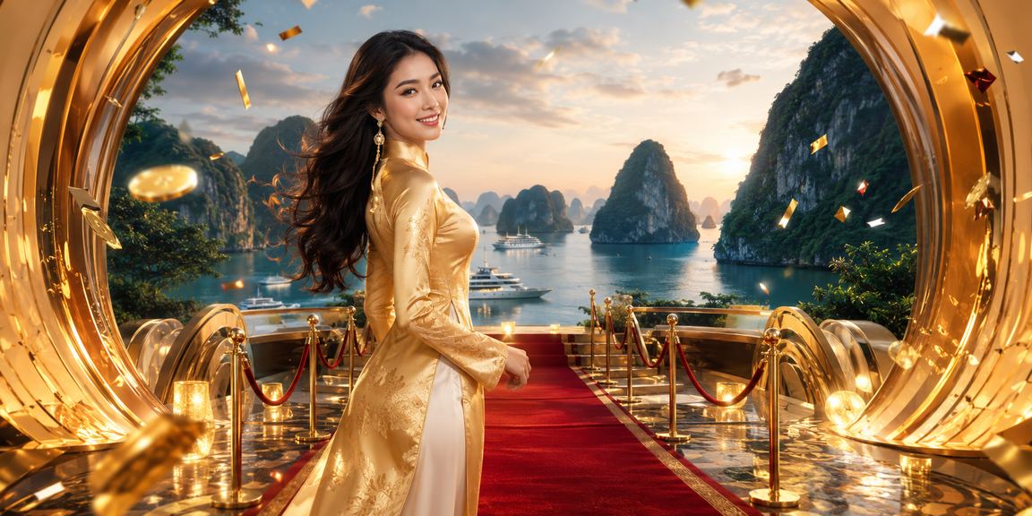 Vịnh Hạ Long và giao diện giải trí trực tuyến được xem trên thiết bị di động